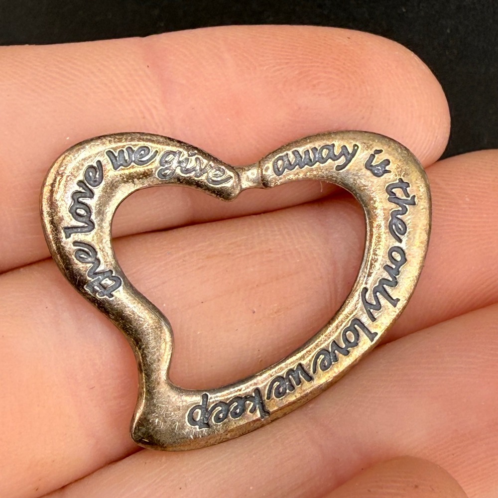 Vintage Sterling Silver Heart Pendant Silver Inscribed The Love We Give